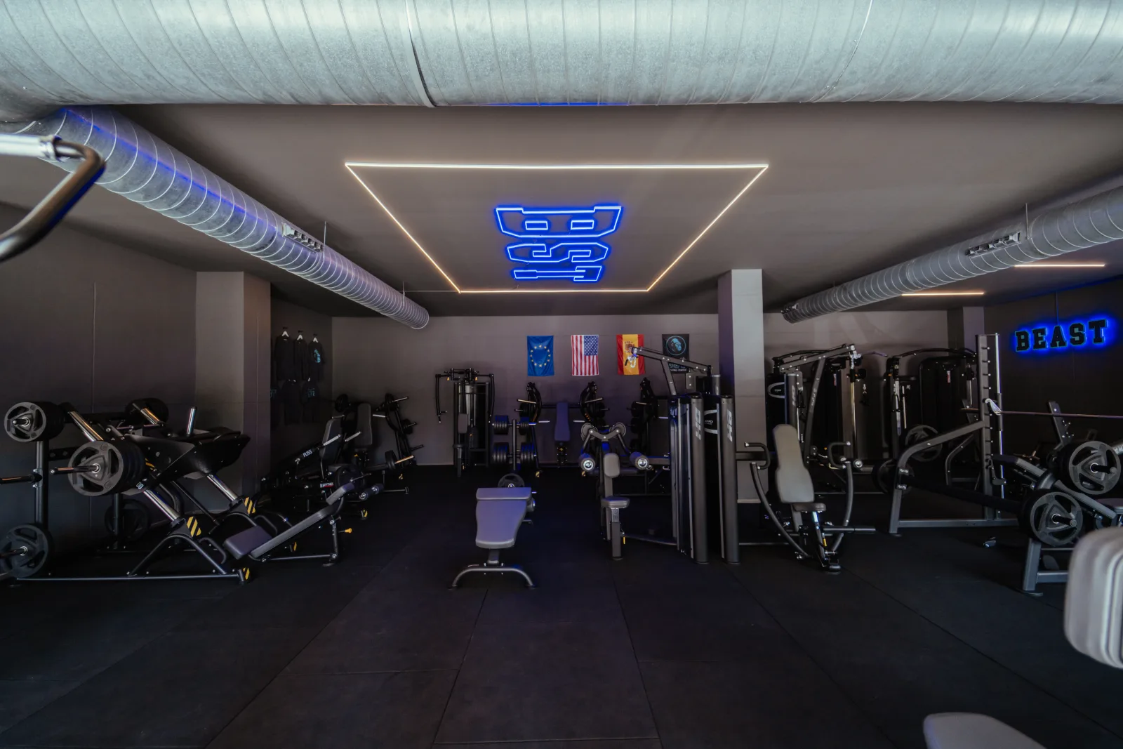Panoramic view of the BEAST strength floor and training machines
